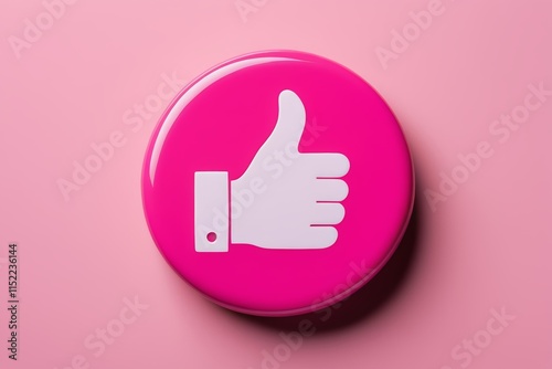 a close up of a pink button with a thumbs up sign