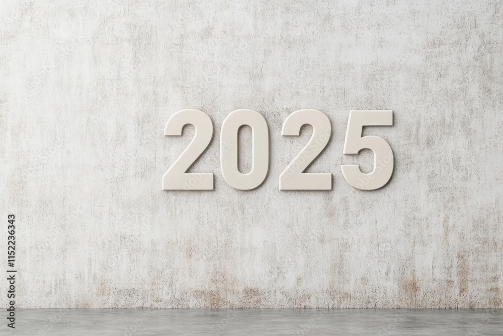 Year 2025 Minimalist Design on a Concrete Wall - A New Beginning Year 2025 Minimalist Design on a Concrete Wall - A New Beginning
