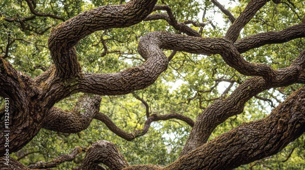 Old, gnarled tree branches creating a natural canopy in the forest Old, gnarled tree branches creating a natural canopy in the forest