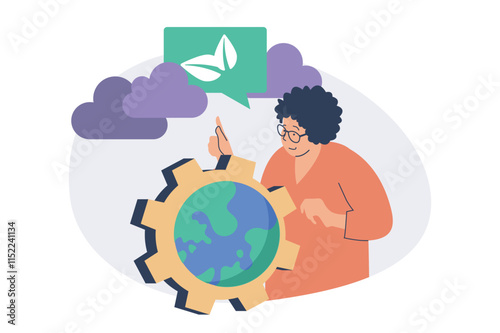 Green sustainable environment web concept with flat people for website design.