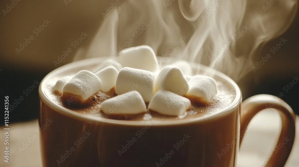 Warm Hot Chocolate with Marshmallows in Natural Lighting Warm Hot Chocolate with Marshmallows in Natural Lighting