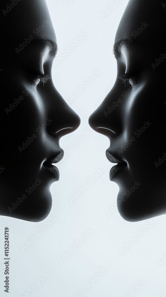 Silhouette reflection of two women facing each other in profile Silhouette reflection of two women facing each other in profile