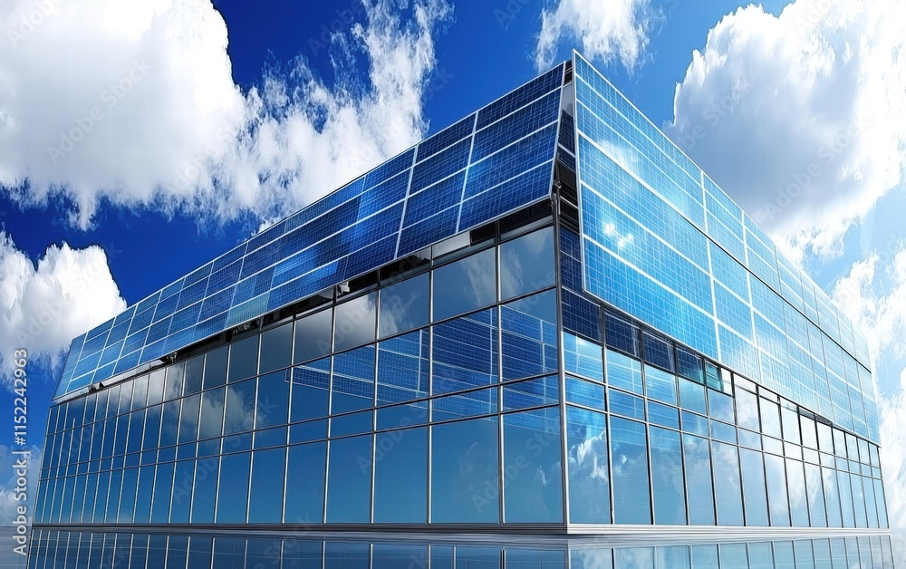 Transparent solar panels used as windows in a modern building Transparent solar panels used as windows in a modern building