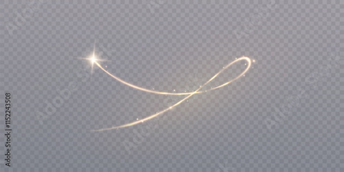 Golden magic comet with many sparkling bright shimmering light effects. Magic golden swirl for web design and fairy decoration vector png