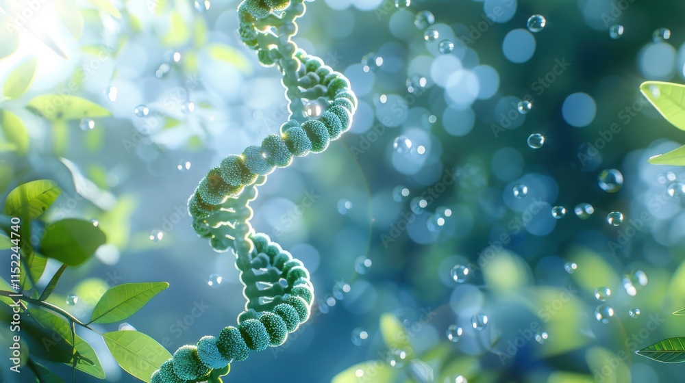 Majestic red DNA double helix spiral with sparkling light bokeh and bubbles, set against a beautiful blue background Majestic red DNA double helix spiral with sparkling light bokeh and bubbles, set against a beautiful blue background