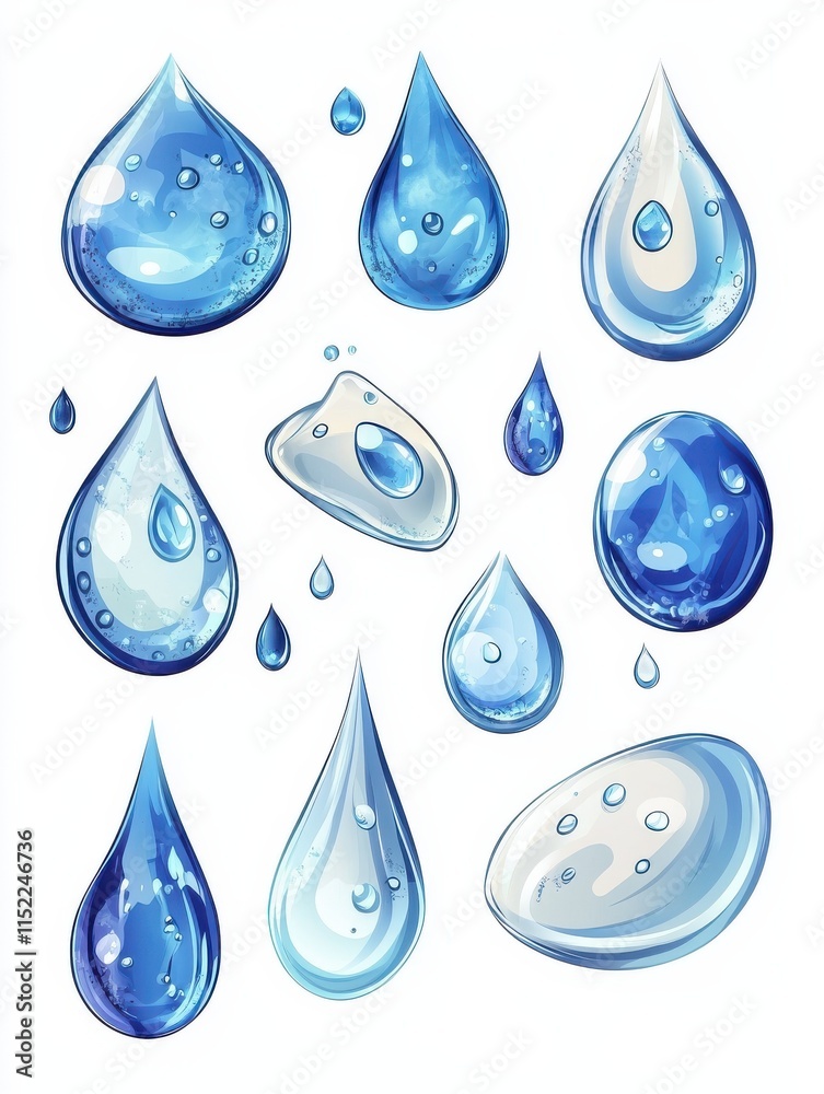 Puddle and drops. Water drops, isolated puddles cartoon elements. Autumn spring weather set, tears or rain vector set Puddle and drops. Water drops, isolated puddles cartoon elements. Autumn spring weather set, tears or rain vector set