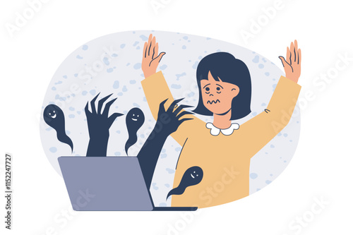 Internet cyber safety for kids web concept with flat cartoon people for website design.