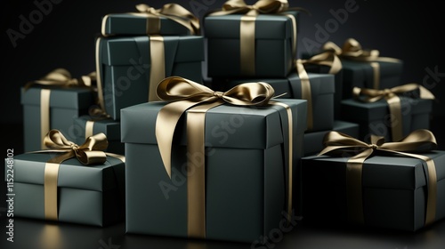 An beautidul Black gift boxes on a black background in solid background. photo