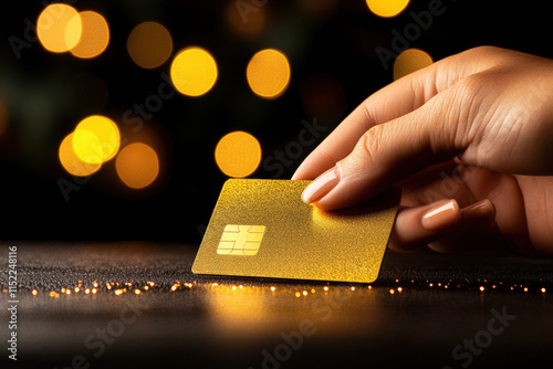 Gold Credit Card in Hand with Bokeh Background photo