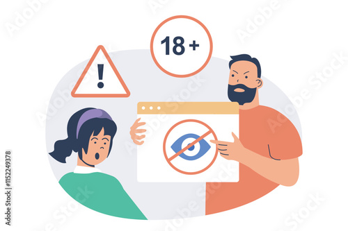 Internet cyber safety for kids web concept with flat cartoon people for website design.