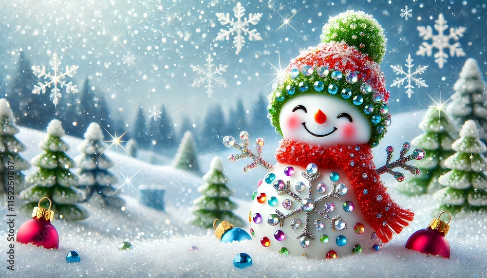 Fototapeta premium Snowman in colored crystals