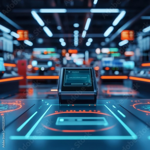 Holographic depiction of a successful e-wallet payment in a high-tech retail store
