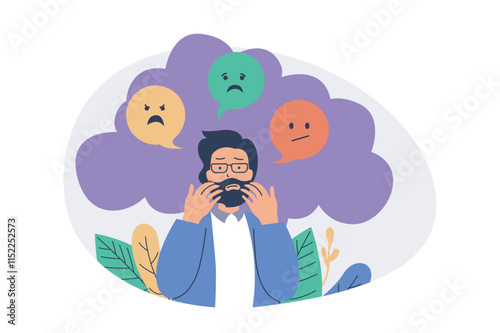Mental health problem web concept with flat cartoon people for website design.