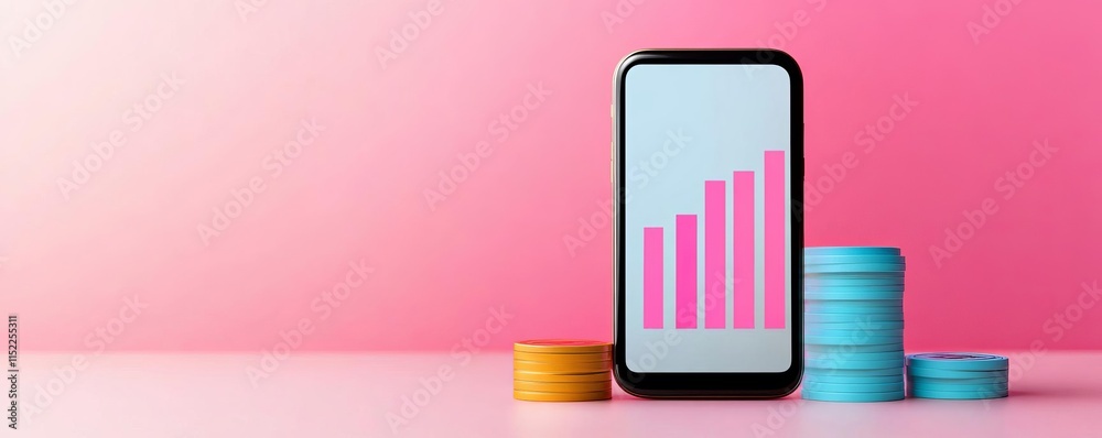 Smartphone projecting cashback rewards as 3D visuals, interactive finance Smartphone projecting cashback rewards as 3D visuals, interactive finance