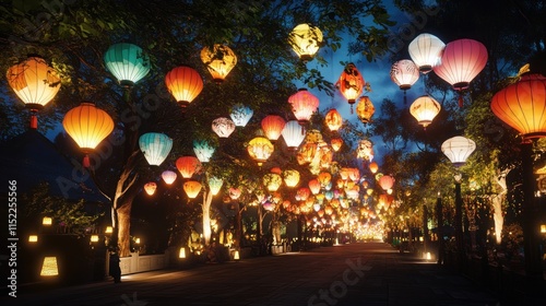 Wallpaper Mural Colorful lanterns illuminate a pathway at night, creating a magical atmosphere. Torontodigital.ca