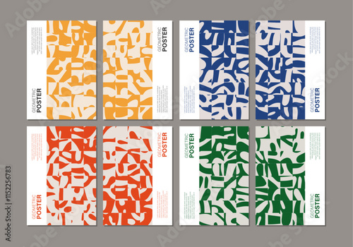 Set of minimalist wall art posters with abstract shapes composition