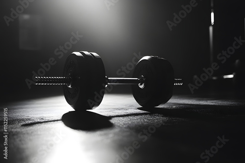 Close-up of a muscular man lifting weights in a gym, showcasing strength, determination, and focus, perfect for fitness and motivational themes photo