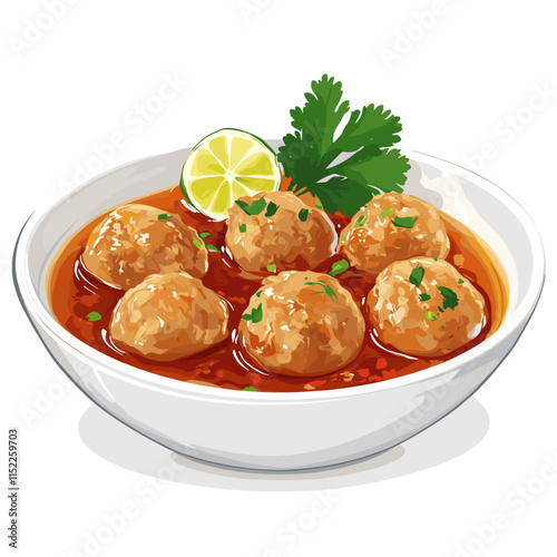 Indonesian Bakso Meatball Soup with Herbs and Chili