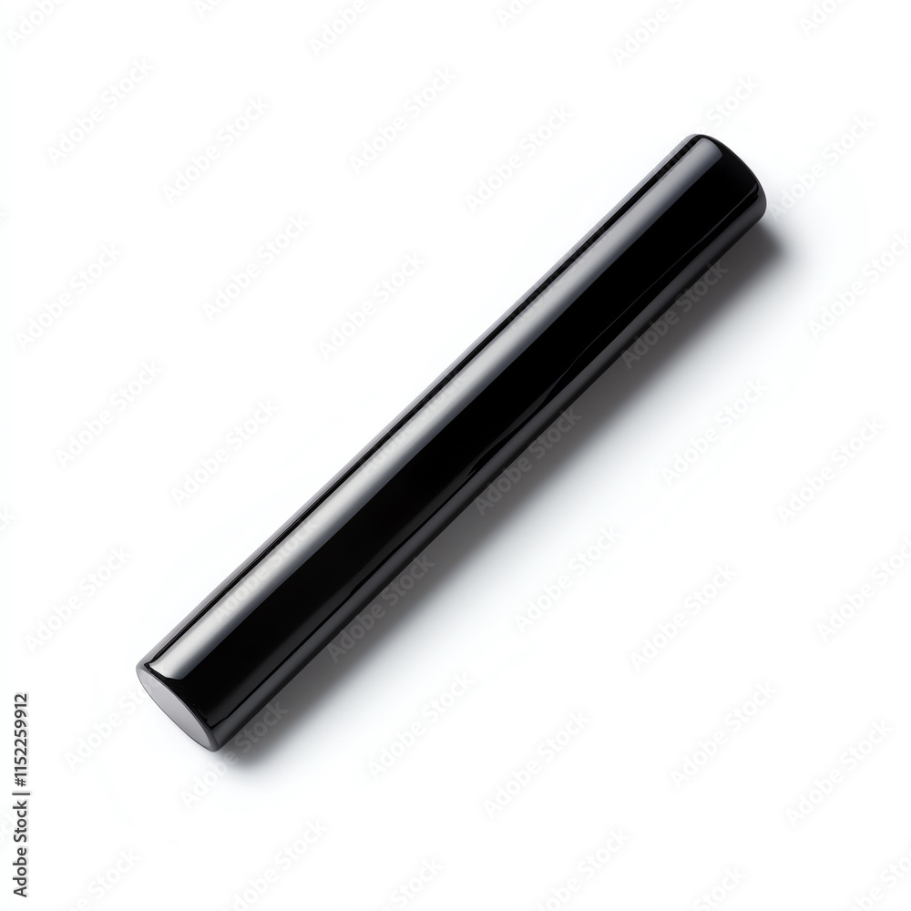 A sleek black cylindrical object on a white isolated background. A sleek black cylindrical object on a white isolated background.