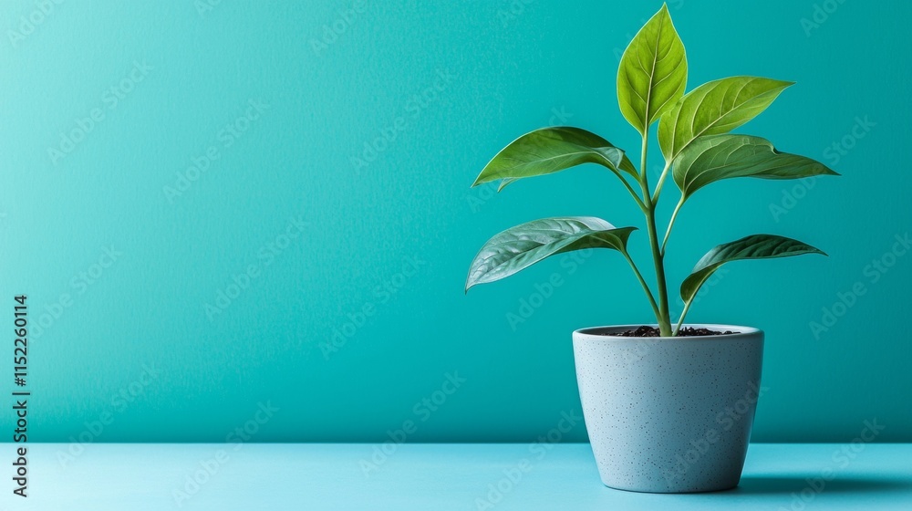 Minimalist potted plant on a bright turquoise background Minimalist potted plant on a bright turquoise background