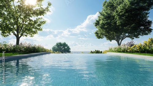 Infinity pool on the bright summer day