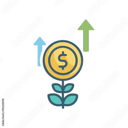  Stylish Coin Growth Icon Illustration Design