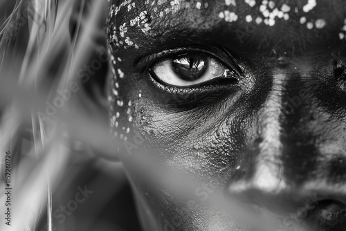 Close up portrait of a african man with tribal face paint generative AI photo