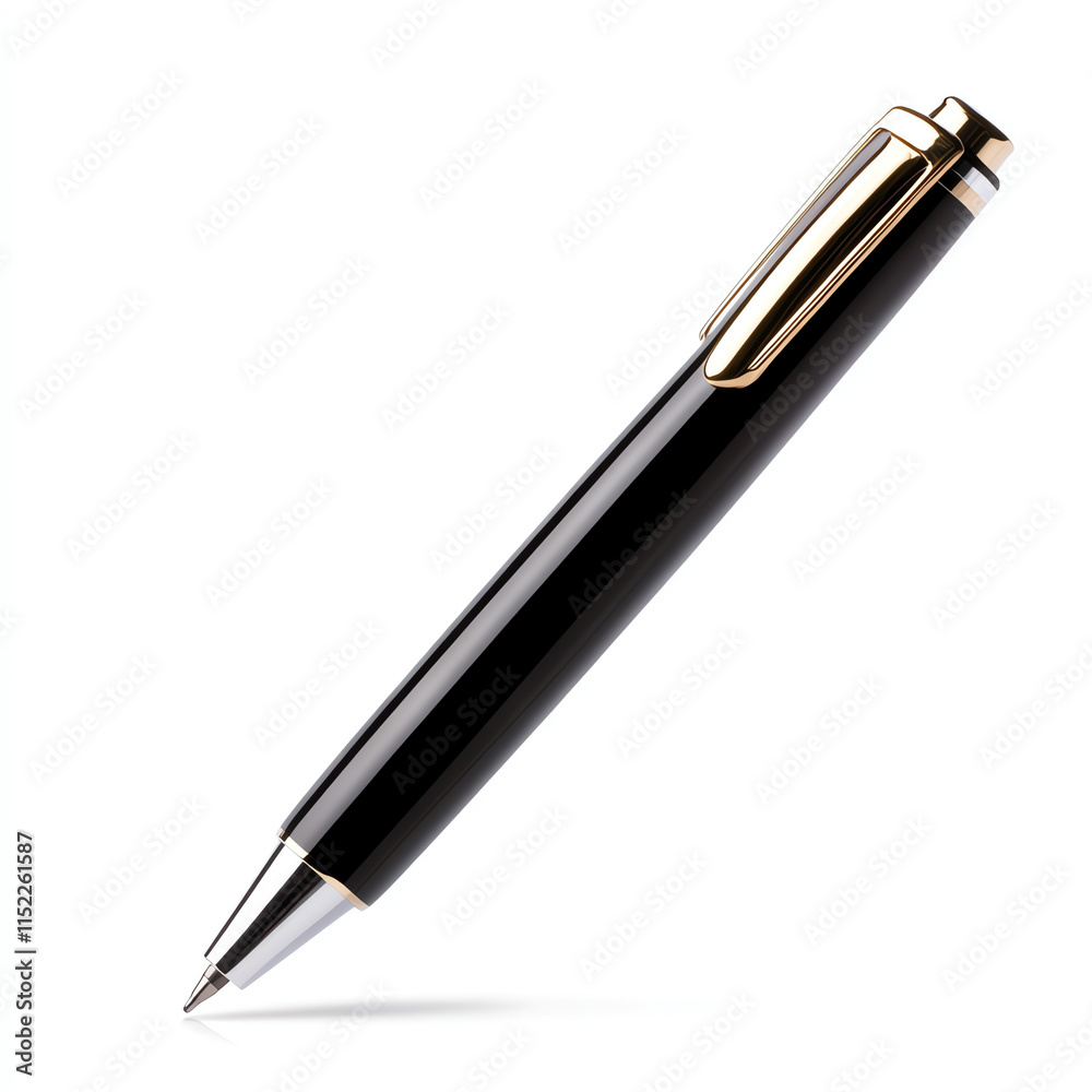 Elegant black pen with gold accents, isolated on white background. Elegant black pen with gold accents, isolated on white background.