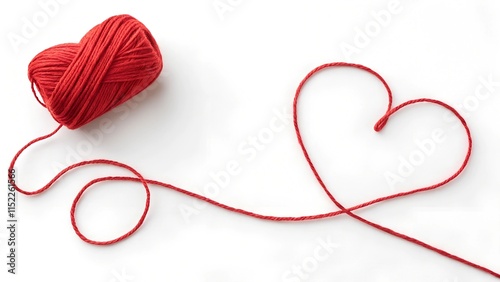 Creative heart shape made of red yarn with a ball of yarn on a white background photo