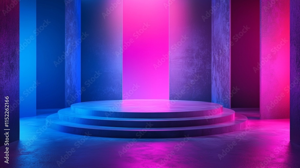 Abstract colorful room illuminated with neon pink and blue lights Abstract colorful room illuminated with neon pink and blue lights