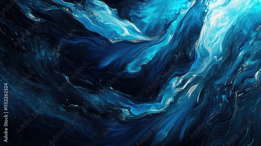 Obraz premium Abstract Blue Swirling Paint Deep Ocean Texture