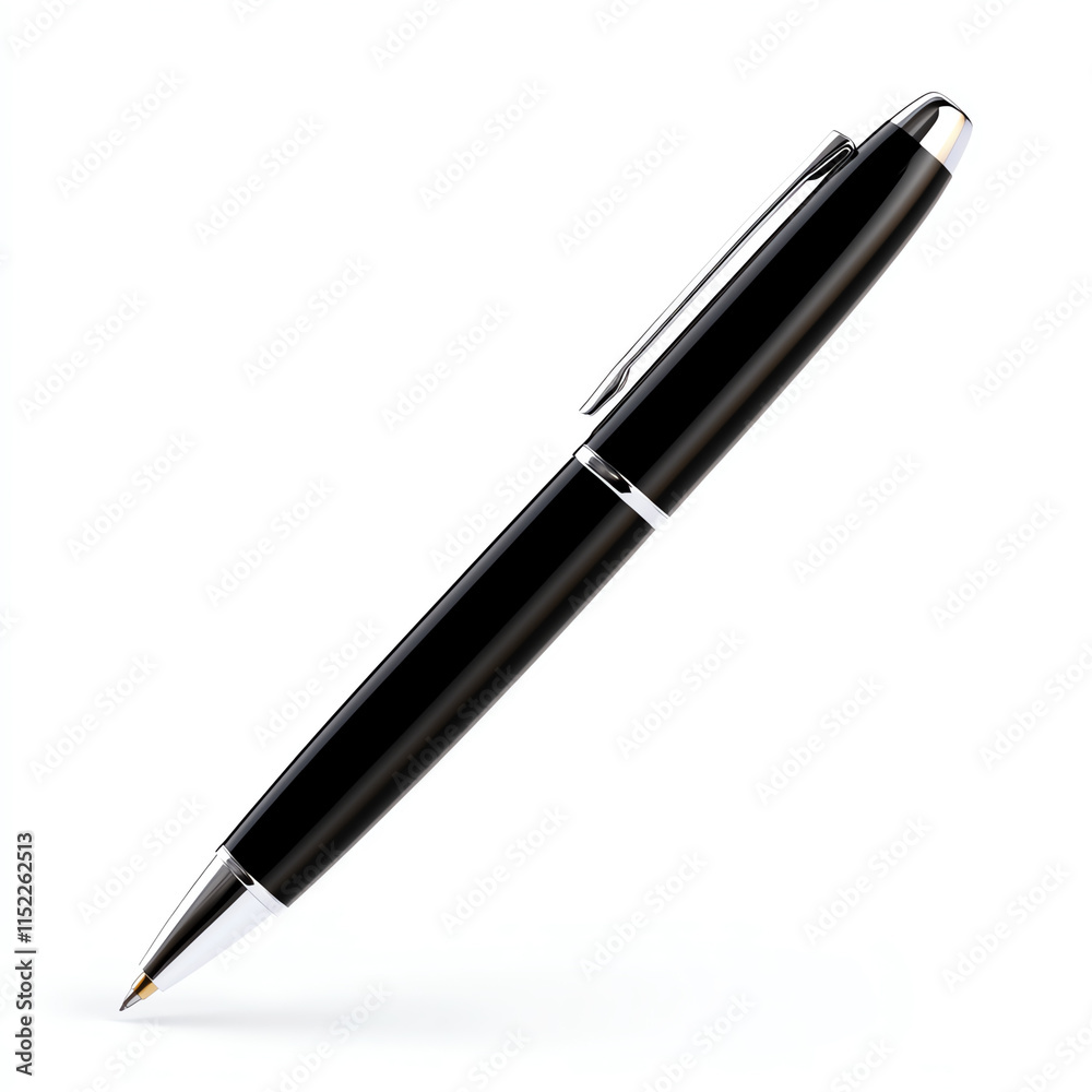 Black pen with silver accents on a white isolated background. Black pen with silver accents on a white isolated background.