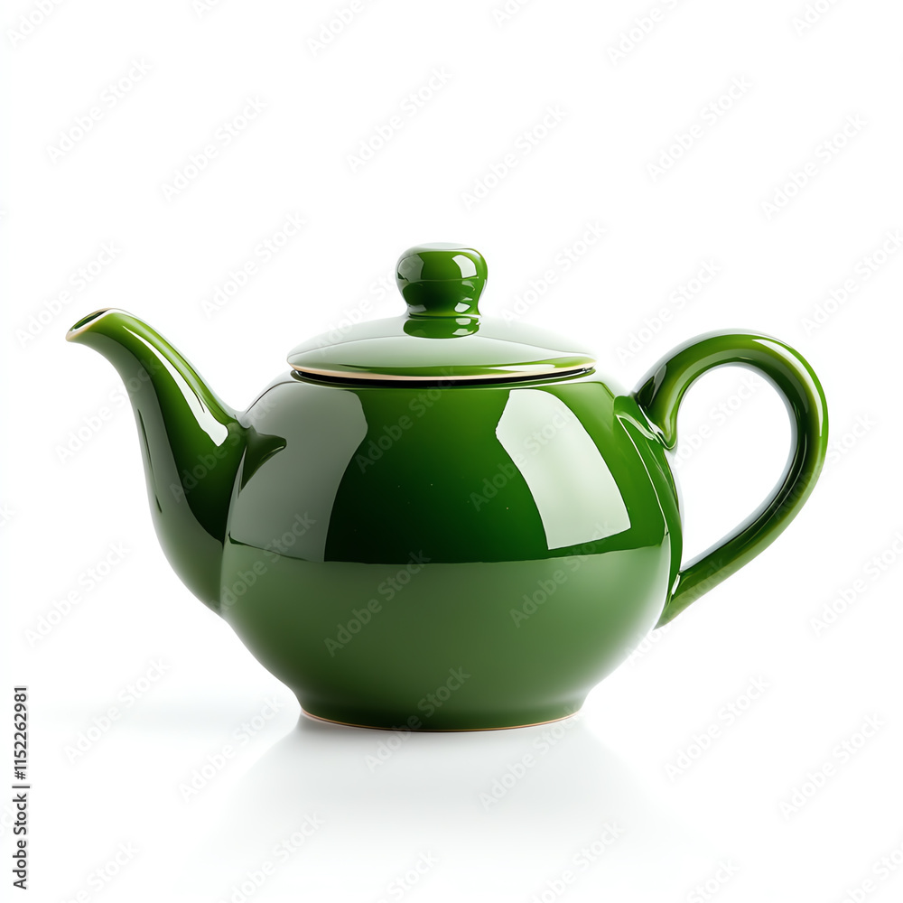 Green porcelain teapot on a white isolated background. Green porcelain teapot on a white isolated background.