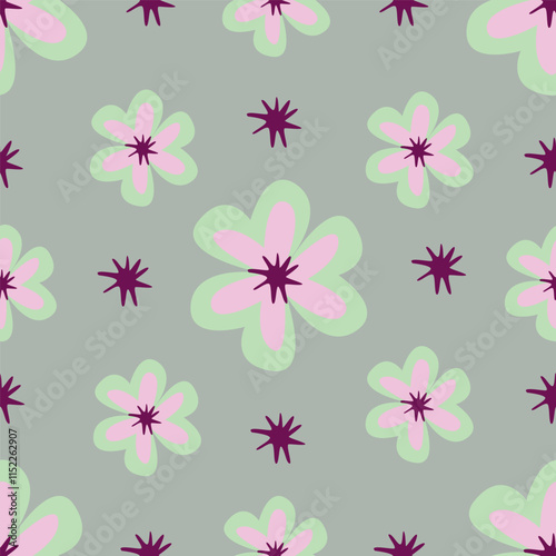 Hand drawn flowers, seamless patterns with floral for fabric, textiles, clothing, wrapping paper, cover, banner, interior decor, abstract backgrounds.