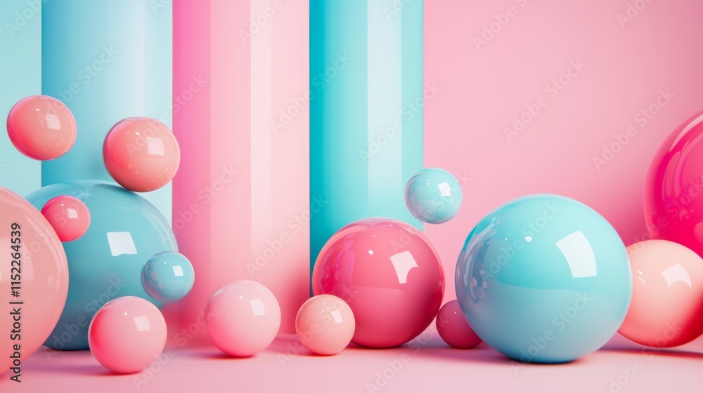 Playful arrangement of colorful pastel spheres Playful arrangement of colorful pastel spheres