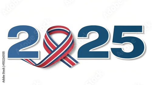 New Year 2025 Ribbon Design - Hope, new beginnings, celebration, future, optimism.  A ribbon symbolizes unity and progress for 2025. photo