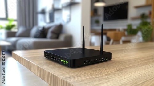 The perfect blend of functionality and aesthetics: a black Wi-Fi router. photo