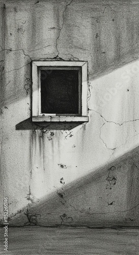 Wall art of Nostalgic Window Illustration in Pencil and Charcoal on a Large Wall