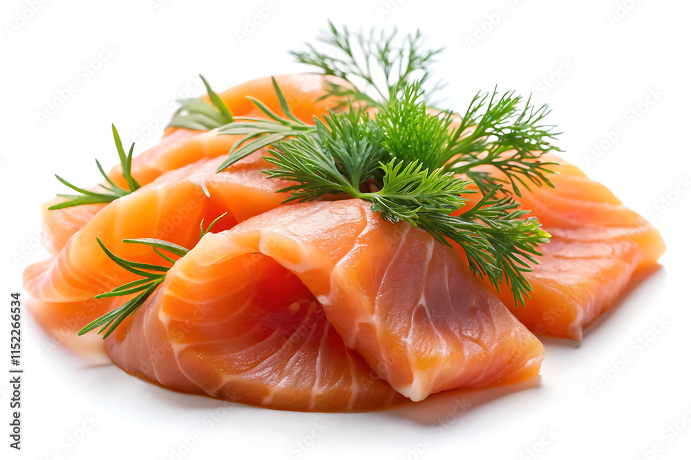 smoked salmon slices with dill on white smoked salmon slices with dill on white
