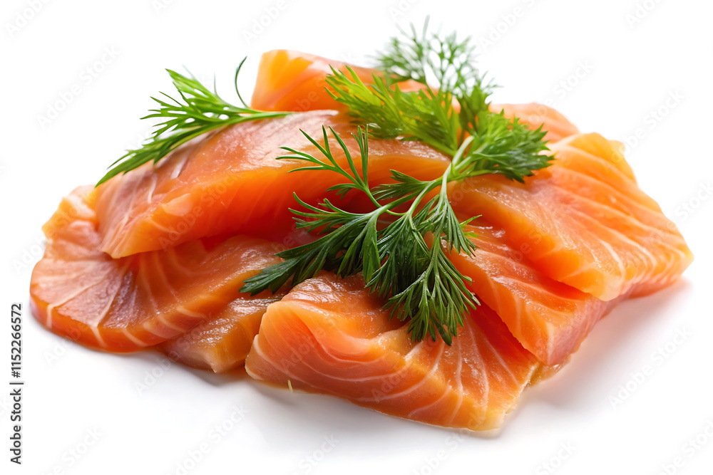 smoked salmon slices with dill on white smoked salmon slices with dill on white