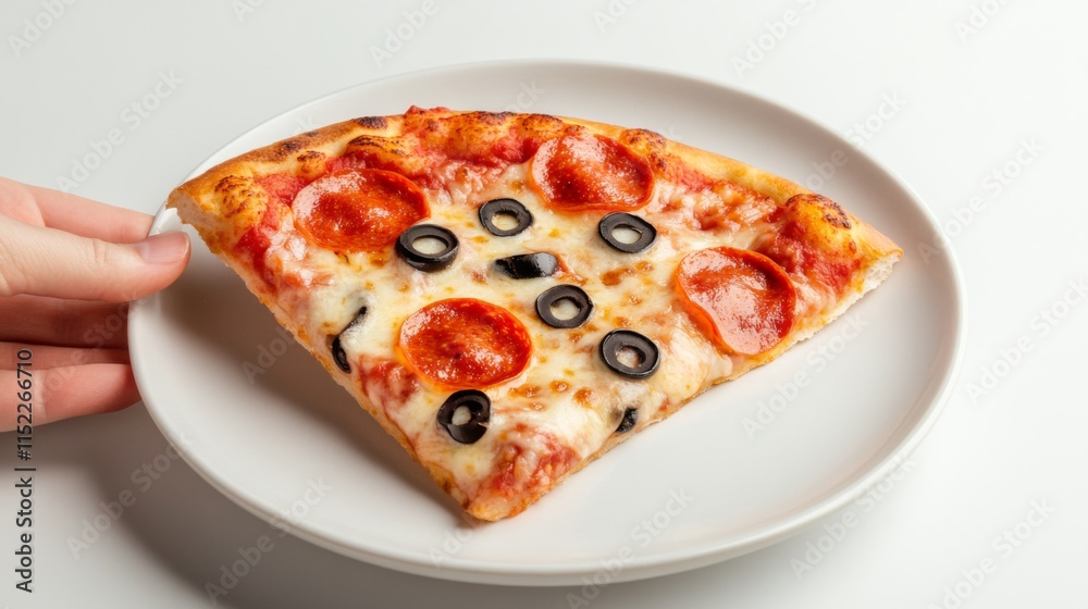 Fresh Slice of Pizza on White Ceramic Plate Fresh Slice of Pizza on White Ceramic Plate