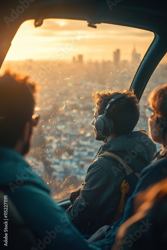 Wallpaper Mural Soaring over cityscape at sunset, passengers admire panoramic vi Torontodigital.ca