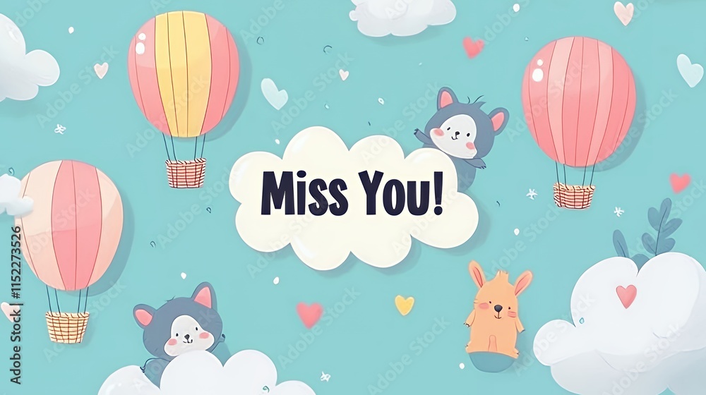 Adorable Animals in Hot Air Balloons: A Sweet Miss You Card Adorable Animals in Hot Air Balloons: A Sweet Miss You Card