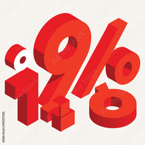 Red 3D percent sign representing discount or sale in business and finance