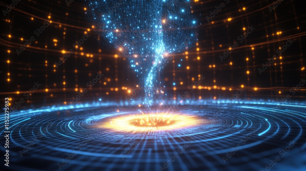 Glowing blue and orange energy vortex swirling in a futuristic digital space. Glowing blue and orange energy vortex swirling in a futuristic digital space.