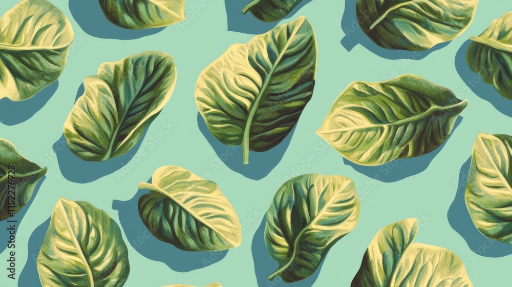 Bright Green Leaf Pattern on Plain Background Bright Green Leaf Pattern on Plain Background