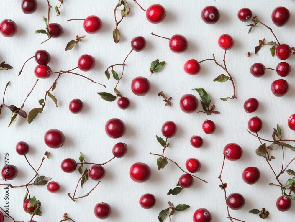 cranberries and branches on white background cranberries and branches on white background