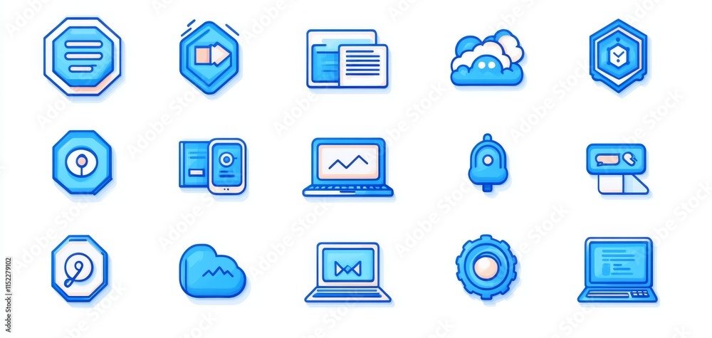 Icons representing online computer repair, web design and development, social media marketing, cloud computing services, network hexagon, big data science, website development, programming in coding l Icons representing online computer repair, web design and development, social media marketing, cloud computing services, network hexagon, big data science, website development, programming in coding l