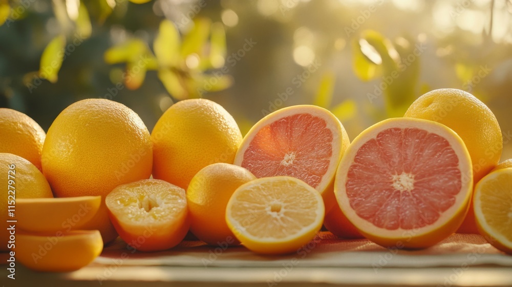 Fresh Citrus Fruits in Natural Golden Hour Light Fresh Citrus Fruits in Natural Golden Hour Light