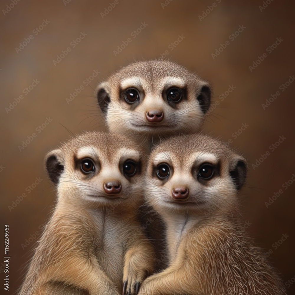 Fototapeta premium A group of cool meerkat before plain solid background